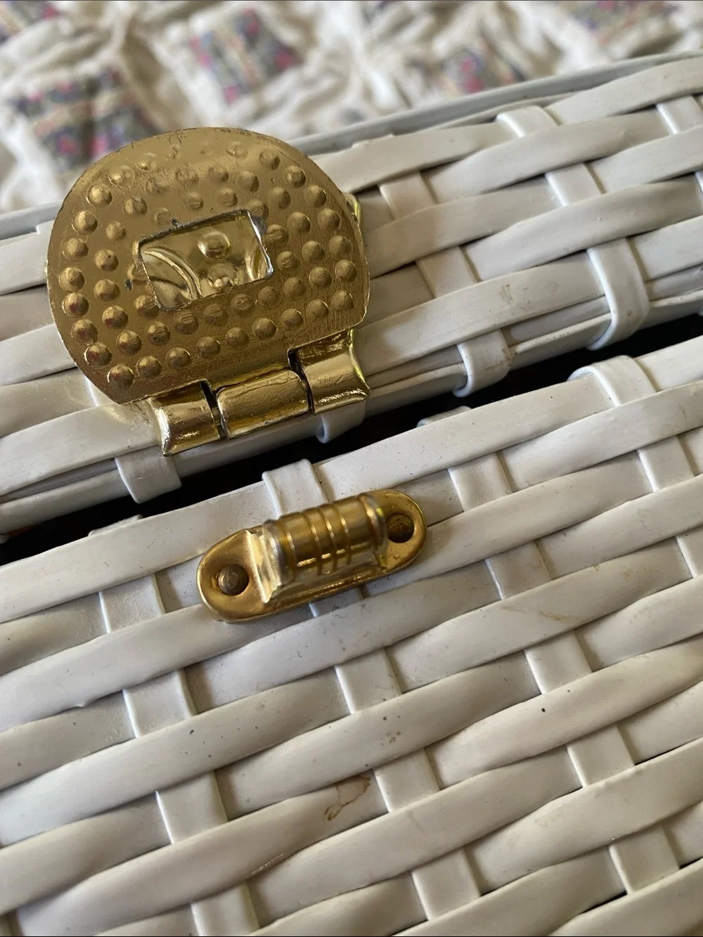Vintage mid century- White Woven Hard Case Bag with Gold Hardware